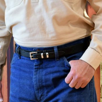 Ranger Belt, 1 1/4" (32mm) Black Edge Sewn Leather, with 3/4" (19mm) Strap and Buckle, with S/Steel Roller Buckle - Worn