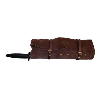 Roll Pouch, soft leather, pictured with 5 Butchers Knives and Steel - rolled up