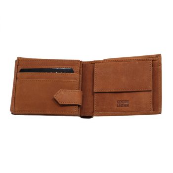 Wallet, Solid Leather, Hide and Chic, Brown with Inside Clip - Open