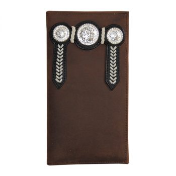 Wallet, Solid Leather, Tall Style, Silver Conchos and Zip, Brown
