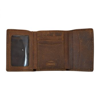 Wallet, Solid Leather, Short Style, Tri-fold, Bulls Head with Zip, Brown - Inside