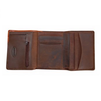 Wallet, Solid Leather, Short Style, Tri-fold, Stitch Bull Rider Concho, Brown/Tan, inside