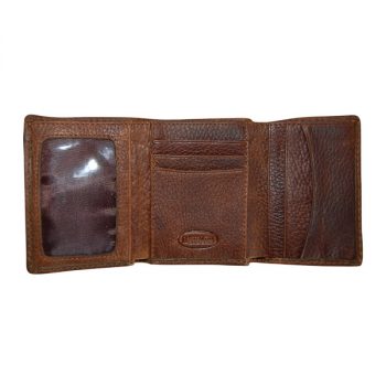Wallet, Solid Leather, Short Style, Tri-fold, Bull Rider with Zip, Brown, inside