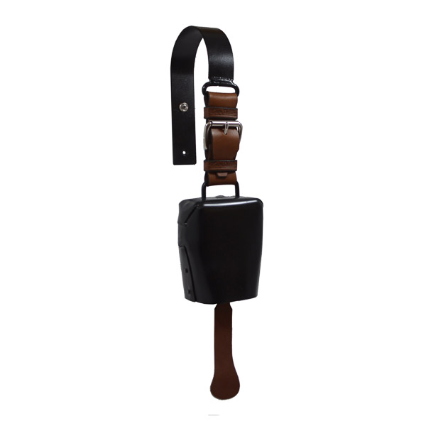 Condamine Cow Bell, with Leather Ringer, Leather Strap and Metal Hanger - Blac