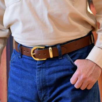 Dress Belt, 1 1/2" (38mm) Brown Leather, with English Style Brass Buckle and Kent Keeper - Worn