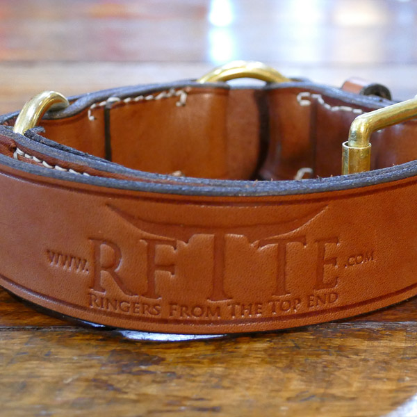 1 1/2" (38mm) RFTTE Belt, Solid Leather, with 2 Brass Rings and Brass Roller Buckle 2