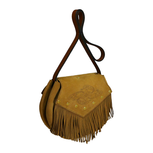 Handbag, Heritage, Rodeo Girl Saddle Bag, Suede Leather, Camel