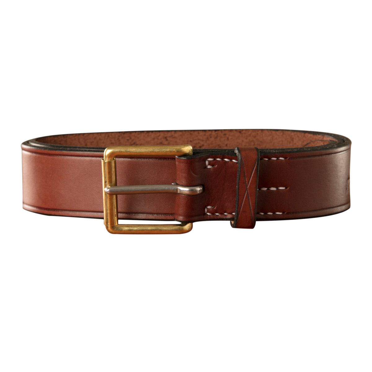 Stockmans Belt, Solid Leather, with Brass Roller Buckle - Plain 1