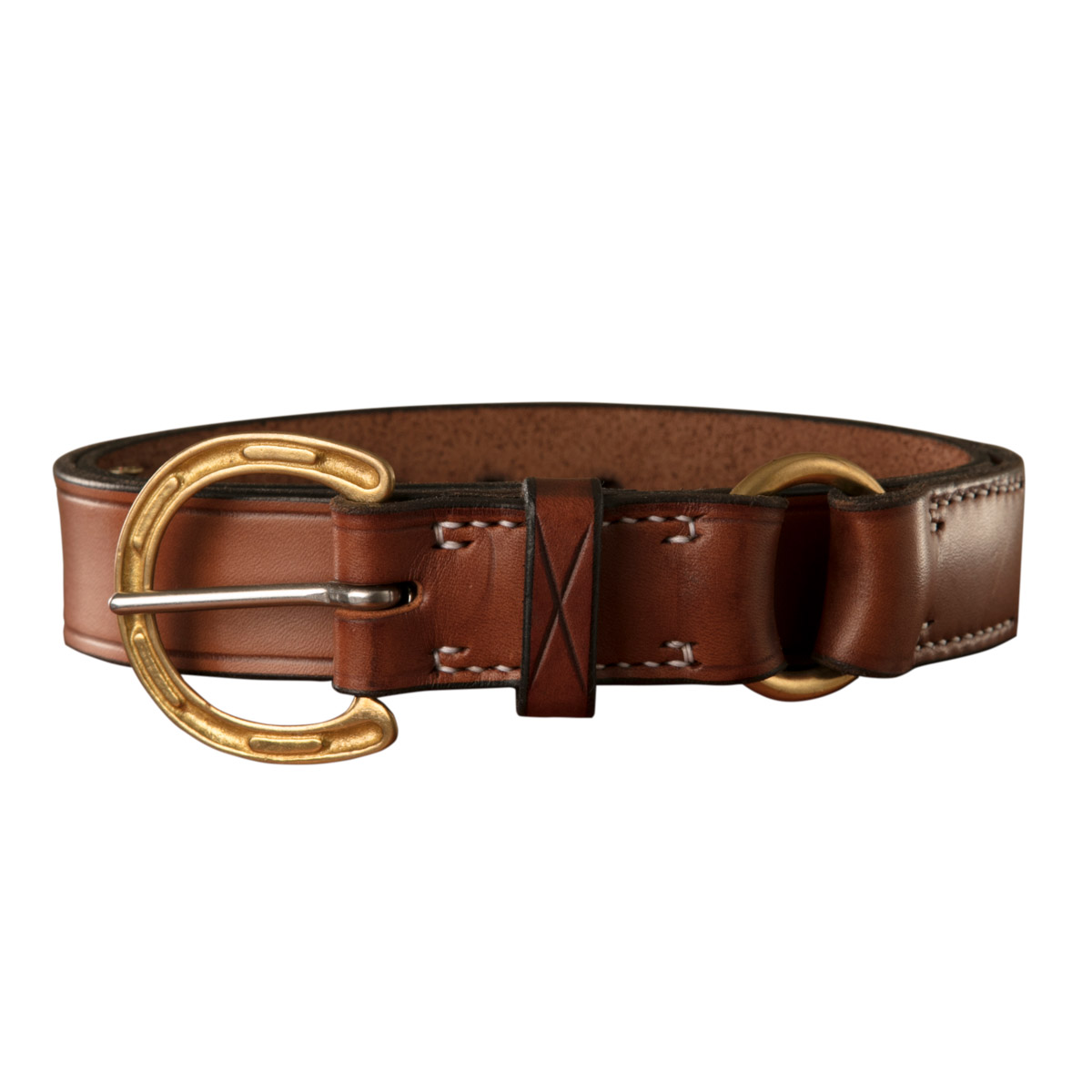 Stockmans Belt, Solid Leather, with Brass Horseshoe Buckle and Ring 1