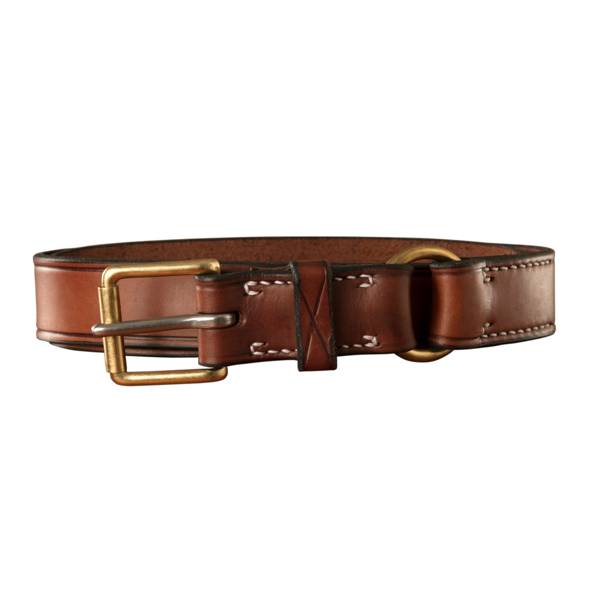 Stockmans Belt, Solid Leather, with Brass Roller Buckle and Ring 1