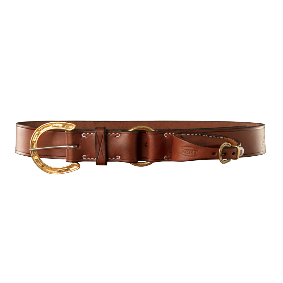 Stockmans Belt, Solid Leather, with Brass Horseshoe Buckle, Ring and Pouch for Pocket Knife 1