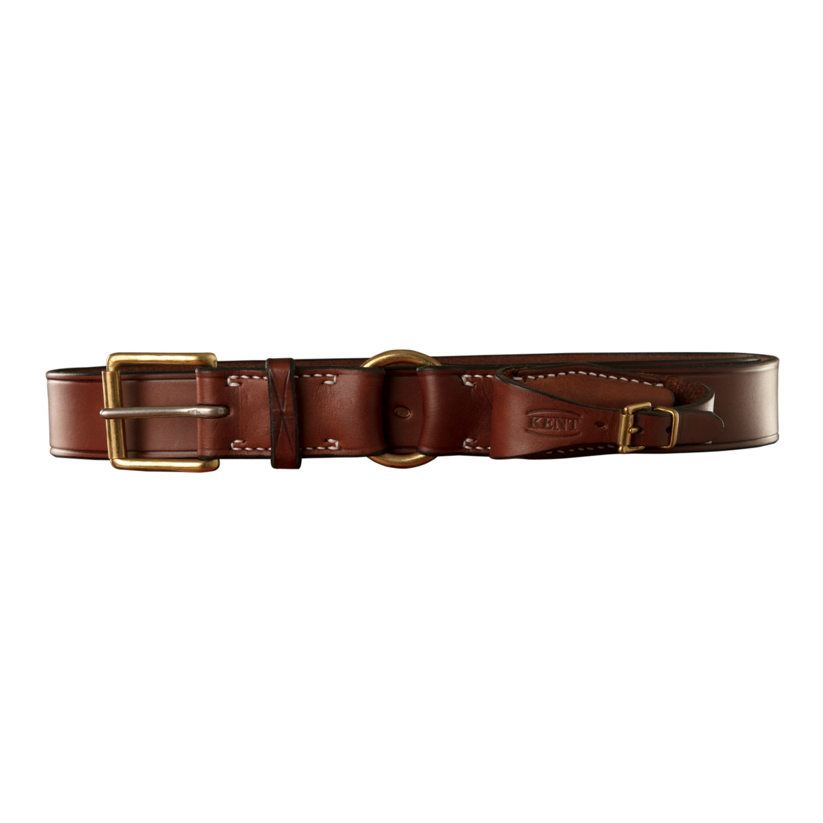 Stockmans Belt, Solid Leather, with Brass Roller Buckle, Ring and Pouch for Pocket Knife 1