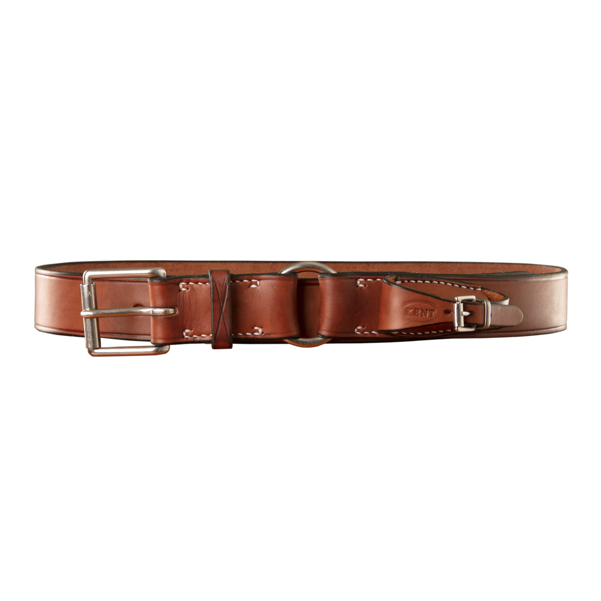 Stockmans Belt, Solid Leather, with Stainless Steel Roller Buckle, Ring and Pouch for Pocket Knife 1