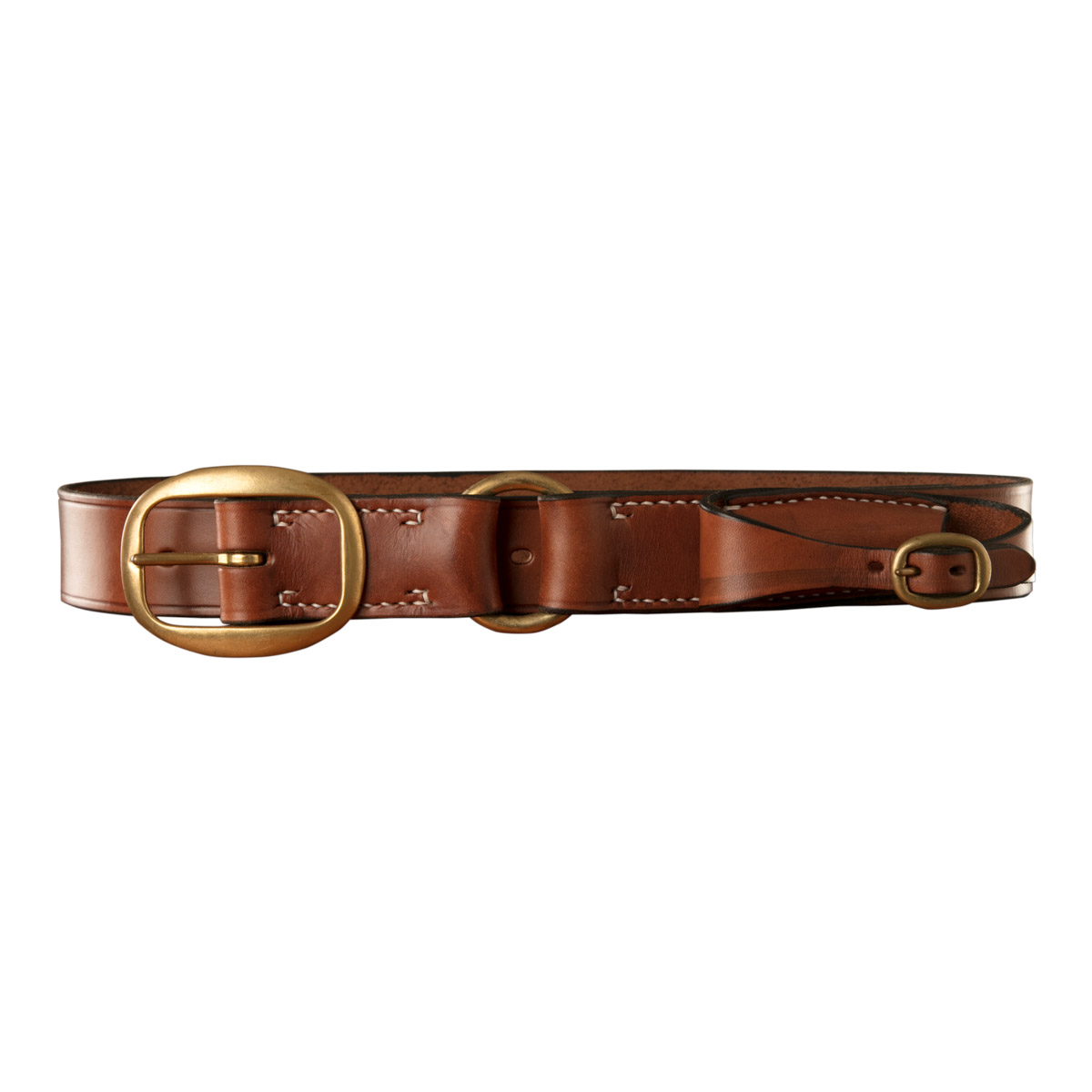 Stockmans Belt, Solid Leather, with Brass Swage Buckle, Ring and Pouch for Pocket Knife 1