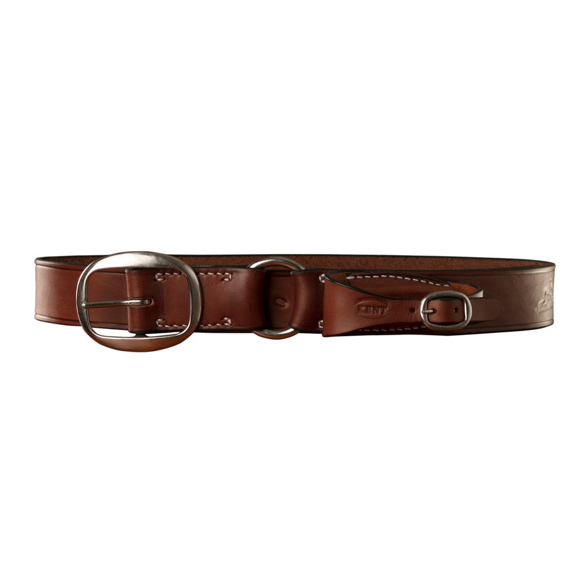 Stockmans Belt, Solid Leather, with Stainless Steel Swage Buckle, Ring and Pouch for Pocket Knife 1