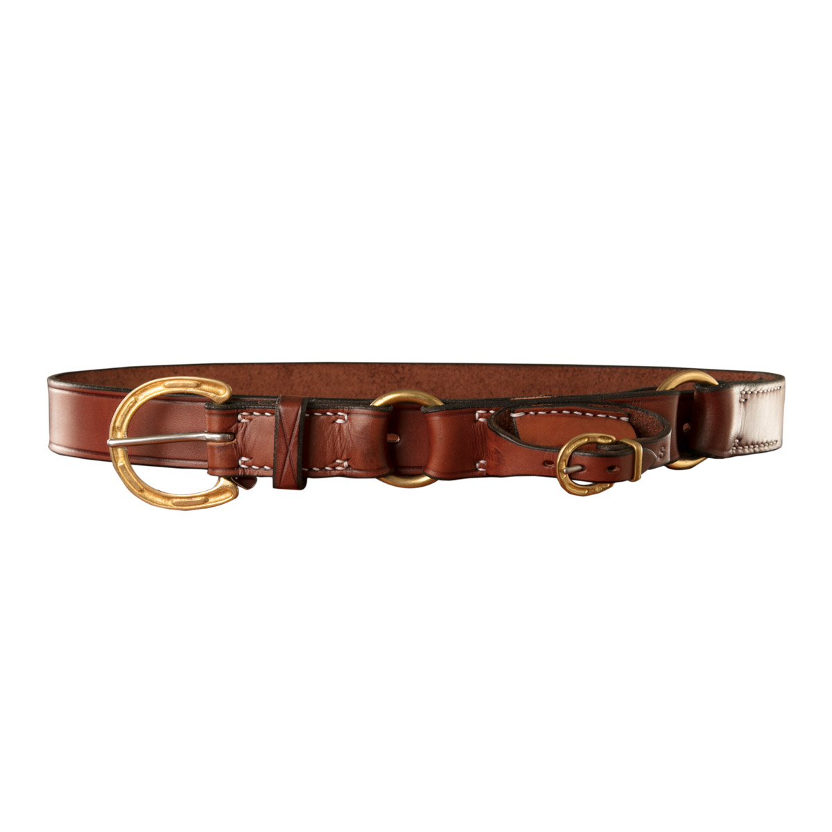 Stockmans Hobble Style Belt, Solid Leather, with Brass Horseshoe Buckle, 2 Rings and Pouch for Pocket Knife 1