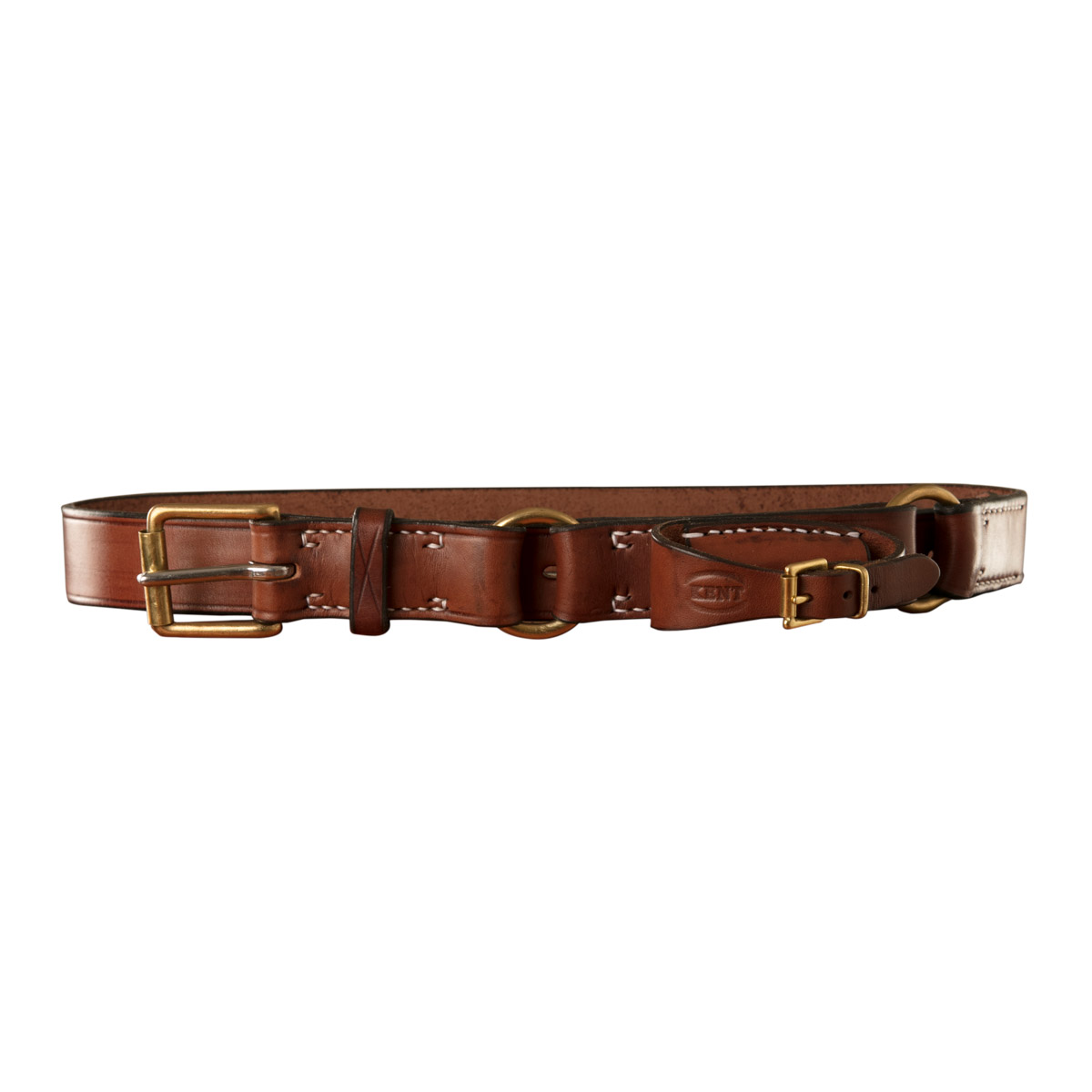 Stockmans Hobble Style Belt, Solid Leather, with Brass Roller Buckle, 2 Rings and Pouch for Pocket Knife 1