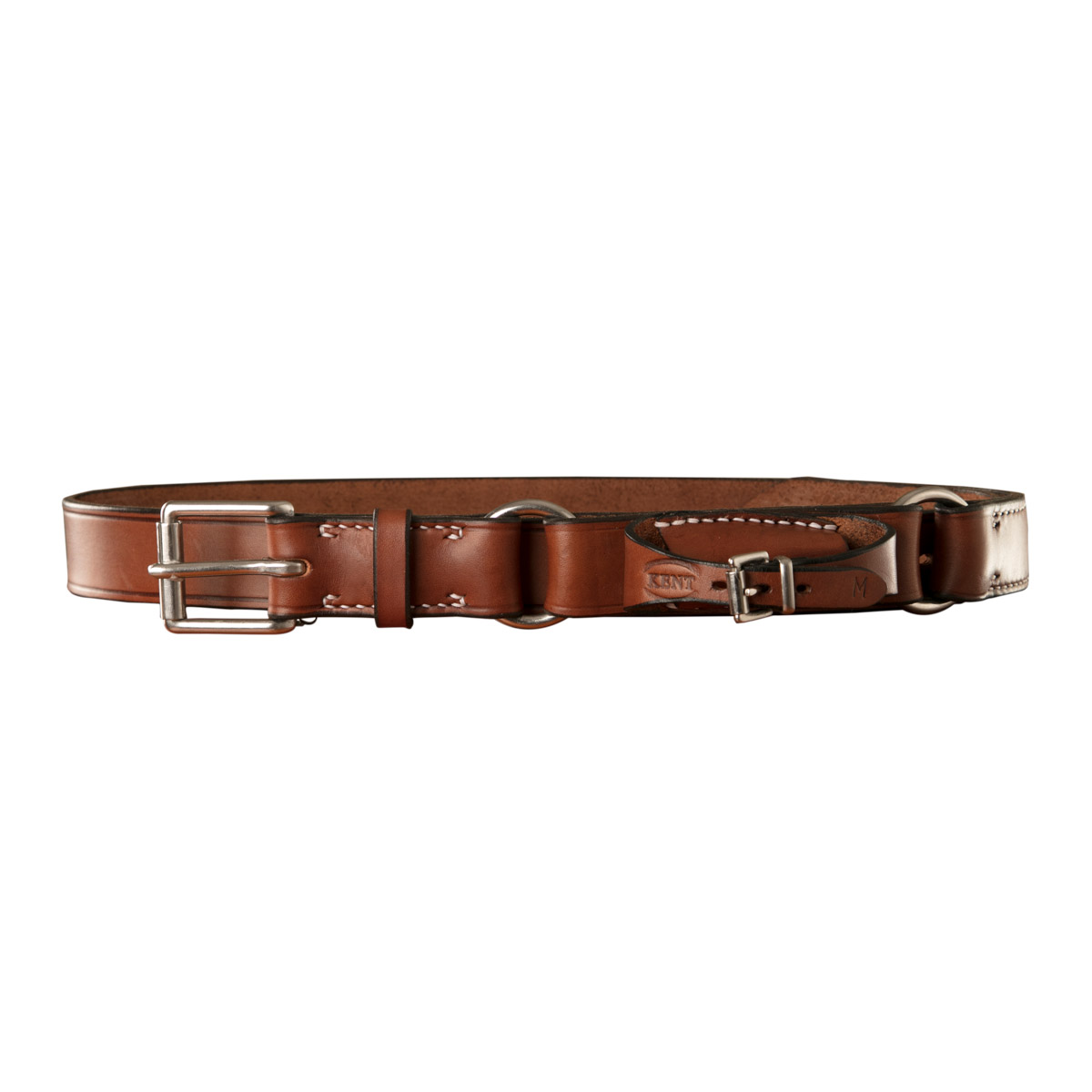 Stockmans Hobble Style Belt, Solid Leather, with Stainless Steel Roller Buckle, 2 Rings and Pouch for Pocket Knife 1