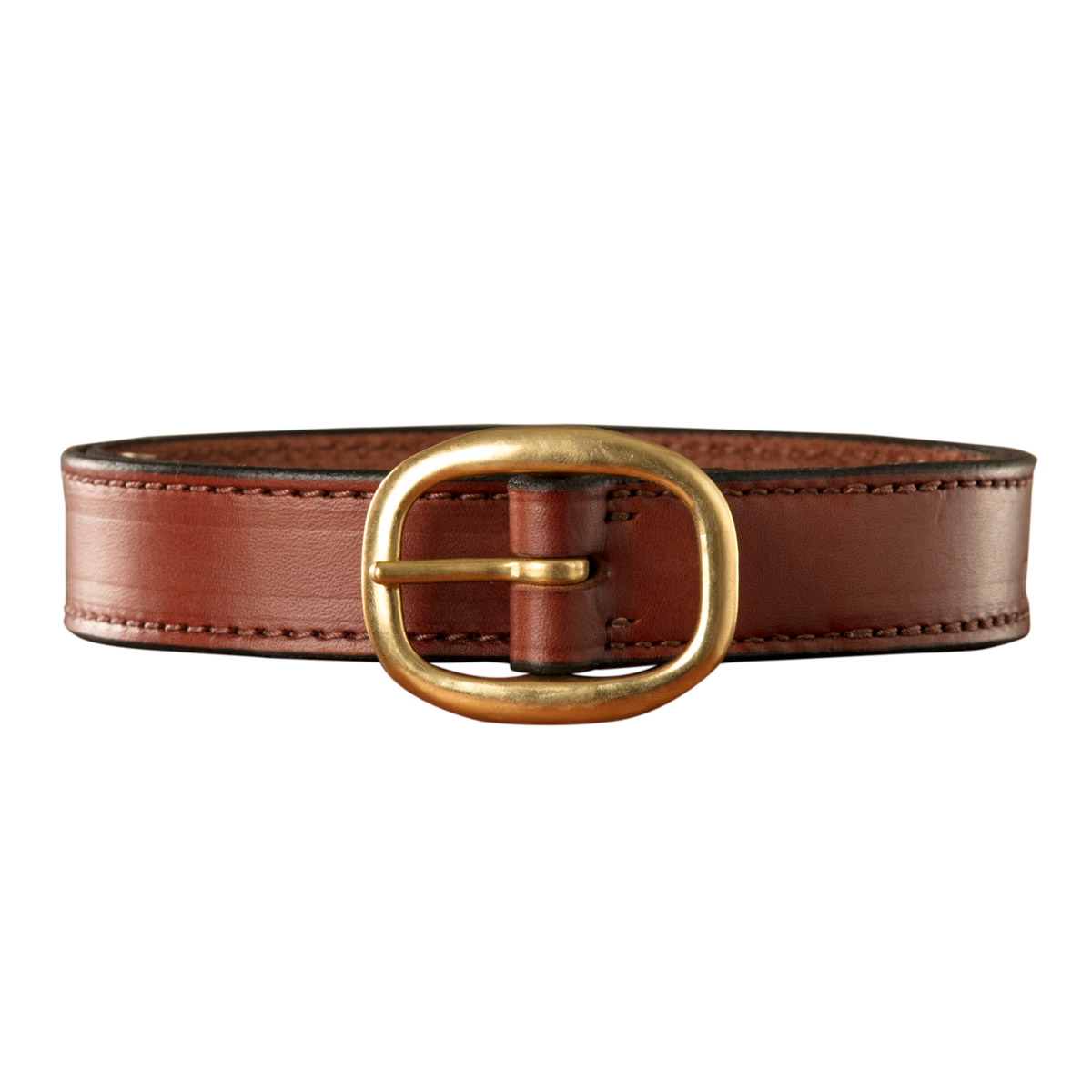 Dress Belt, 1 1/2" (38mm) Brown Edge-Sewn Leather, with Brass Swage Buckle 1