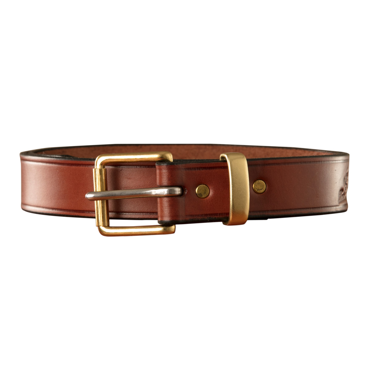 Dress Belt, Solid Leather, Brown, Buckle, Riveted 1